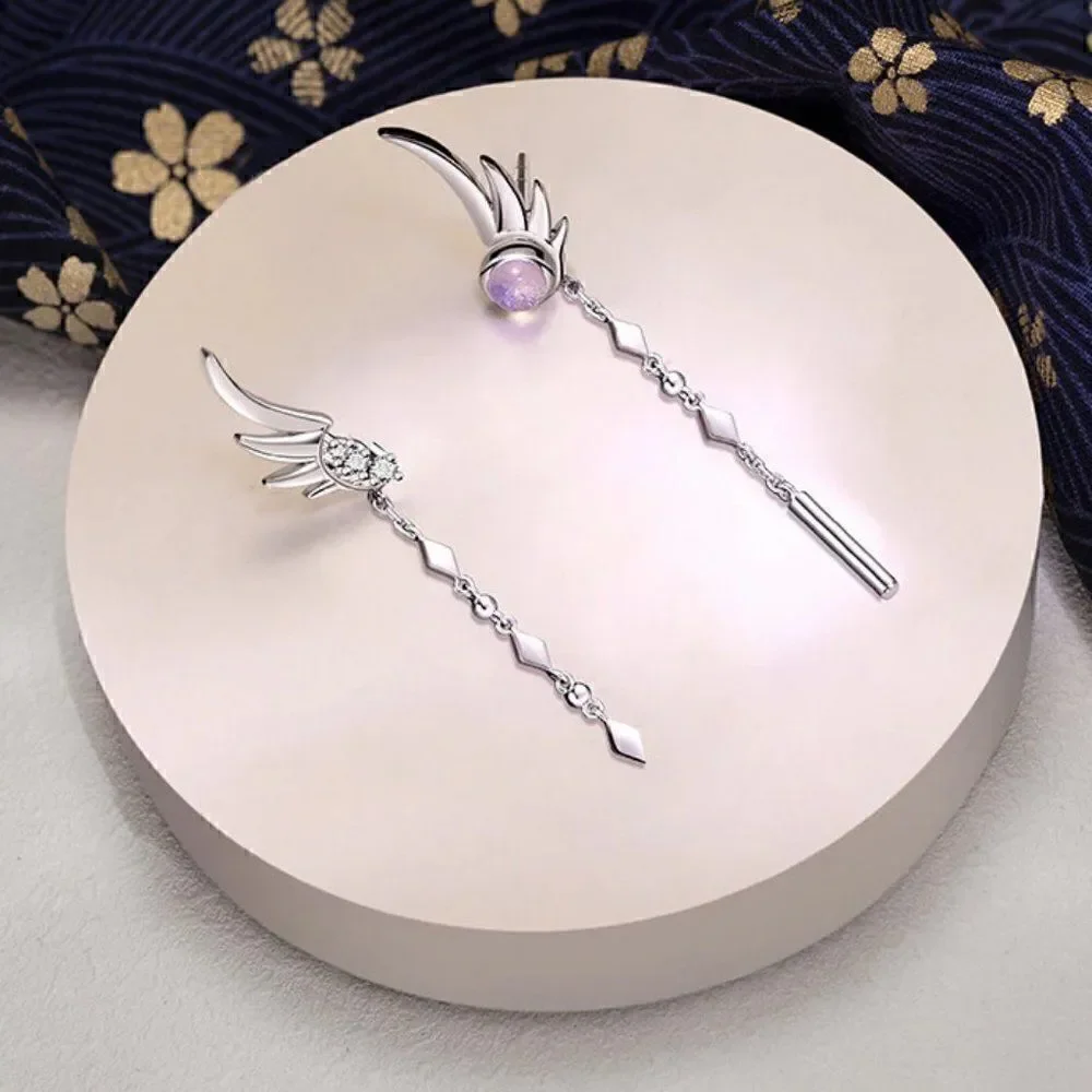 Silver Feather Earrings Tassel Dangle High Quality